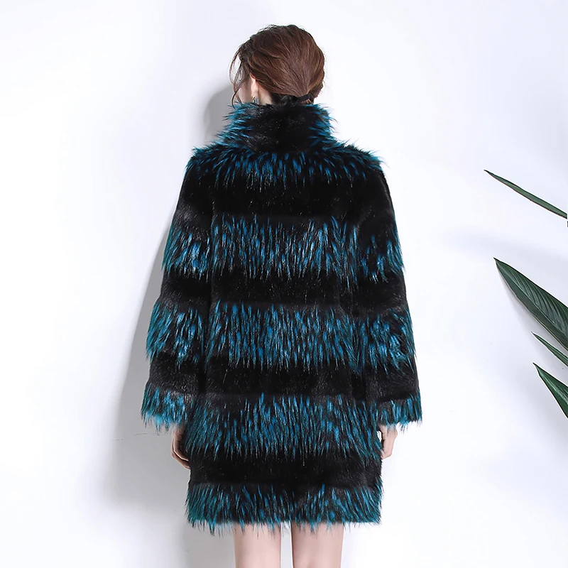 Nerazzurri Winter красочное пальто из искусственного меха лисы для женщин Градиентная