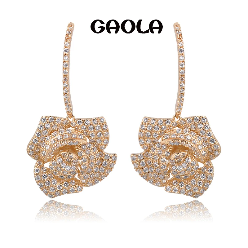 Женские серьги подвески GAOLA цвета розового золота с фианитом GLE4642|gold plated dangle