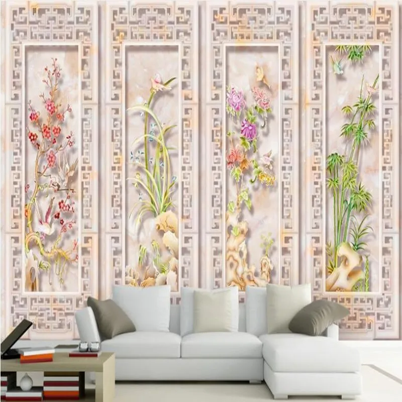 wellyu Customized large - scale murals marble reliefs Meilan Zhuju living room TV sofa background wall non woven wallpaper | Обустройство