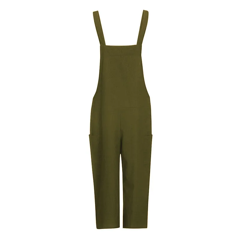 Newest Spring Summer 2019 Sexy Fashion Women Sleeveless Dungarees Loose Cotton Linen Long Playsuit Party Jumpsuit #2019.4.8 | Женская