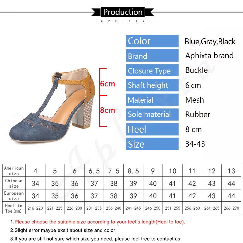 Женские классические туфли лодочки Aphixta на каблуке с круглым носком и Т образным