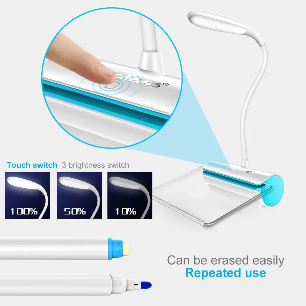 Aimbinet Desk Lamp USB lamp Walkas with Message Board Rechargeable Touch 3-Mode Brightnes Sensor-Blue green Brightness | Лампы и