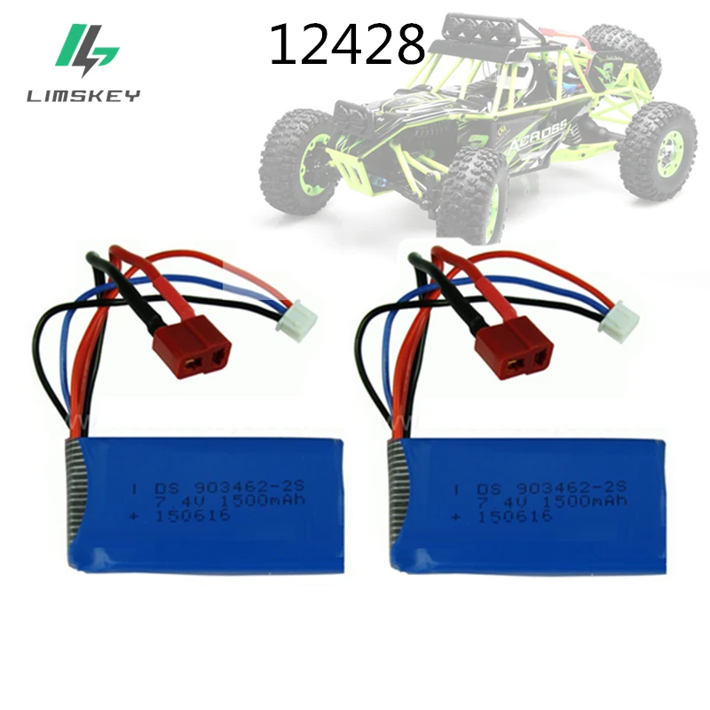 

2pcs 7.4V 1500mAh Lipo Battery 12423 12428 For Wltoys 12423 12428 4WD Crawler RC Car Battery 9125 2S Lipo 1500 mah 7.4 V