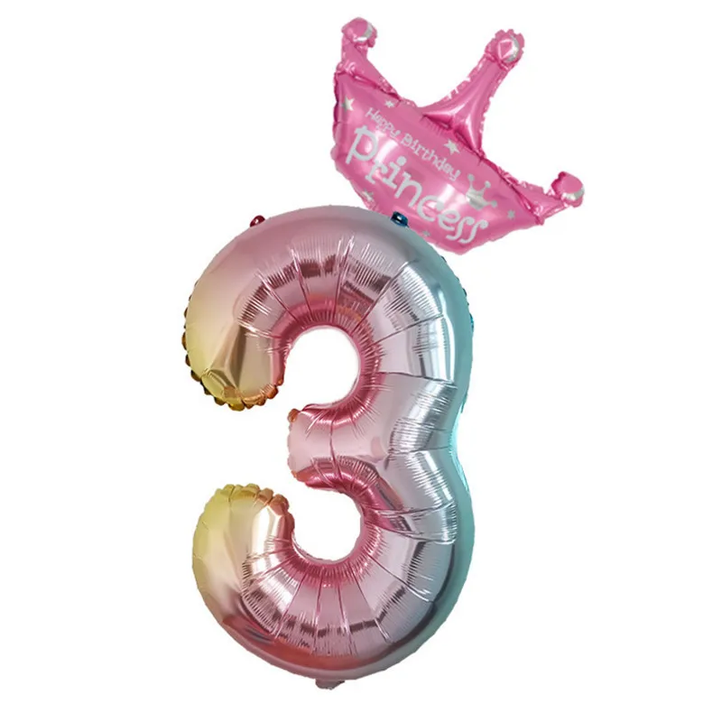 32inch Rainbow Number Balloons with Crown Baby Shower First Birthday Party Air Balloon Unicorn Foil Girls-S | Дом и сад