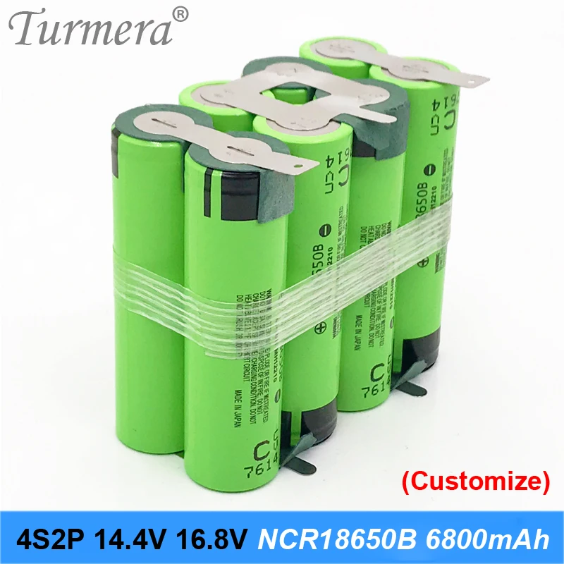 

4s2p battery 18650 pack ncr18650b 6800mah 16.8v 14.4v welding solder battery for screwdriver tools battery customized battery ja