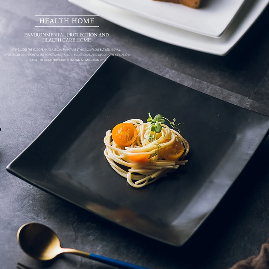 MUZITY Ceramic Plate Dish Square White And Black Steak Plate Simple Design Dinner Set Porcelain Breakfast Plate
