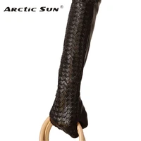 sale 43cm long genuine leather women gloves solid black sheepskin glove elbow winter thermal fashion free shipping l108nn
