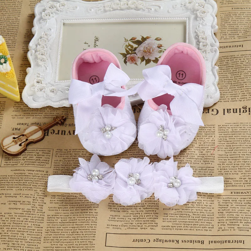 2016 Ballerina Booties shoes baby girl headbands set Soft soled vintage crib first walker sapatinhos de bebes meninos |