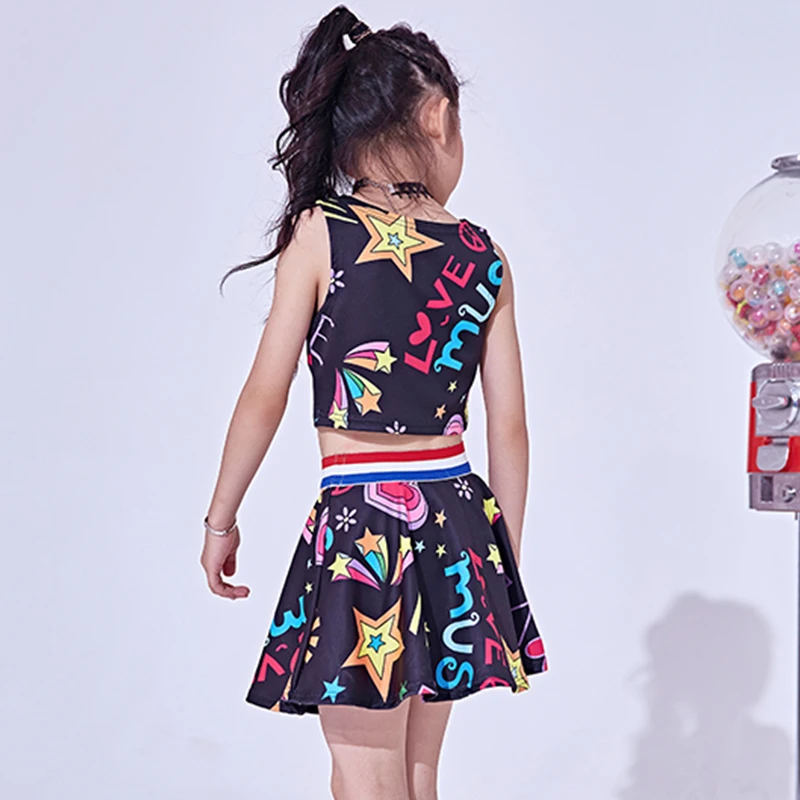 

Hip Hop Dance Costumes Kids Fashion Printed Short Sleeved Tops Skirts Jazz Dancing Child Costume Girls Street Clothes DNV10142