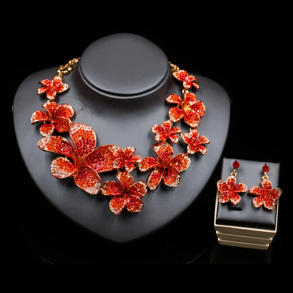 

Parure Bijoux Femme модные украшения Свадебные аксессуары в нигерийском стиле ожерелье и серьги для вечерние красивые цветы Бесплатная доставка