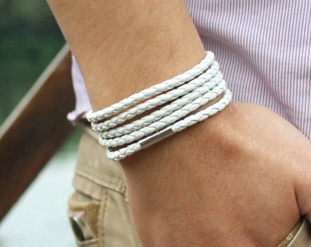 Античный сплав штекер пряжки Многослойные 5 кругов плетеный кожаный браслет