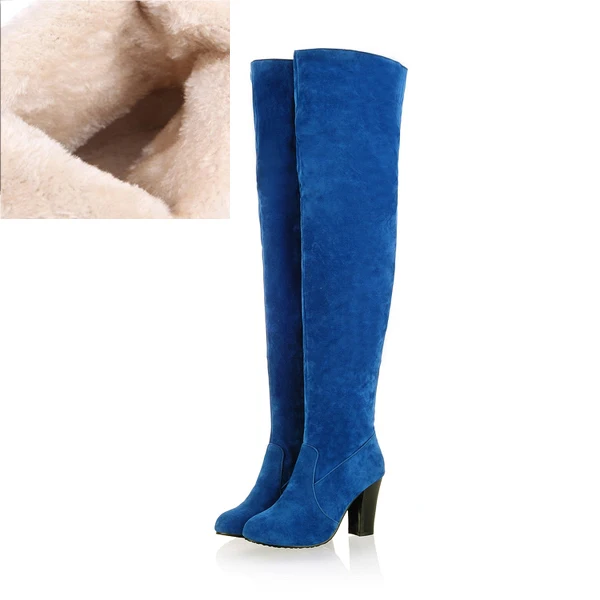 Blue Thick Plush Odetina ручная работа бедро высокие сапоги туфли на каблуке сапоги женские зимние высокие ботинки зима женские большого размера - Цвет: Blue Thick Plush