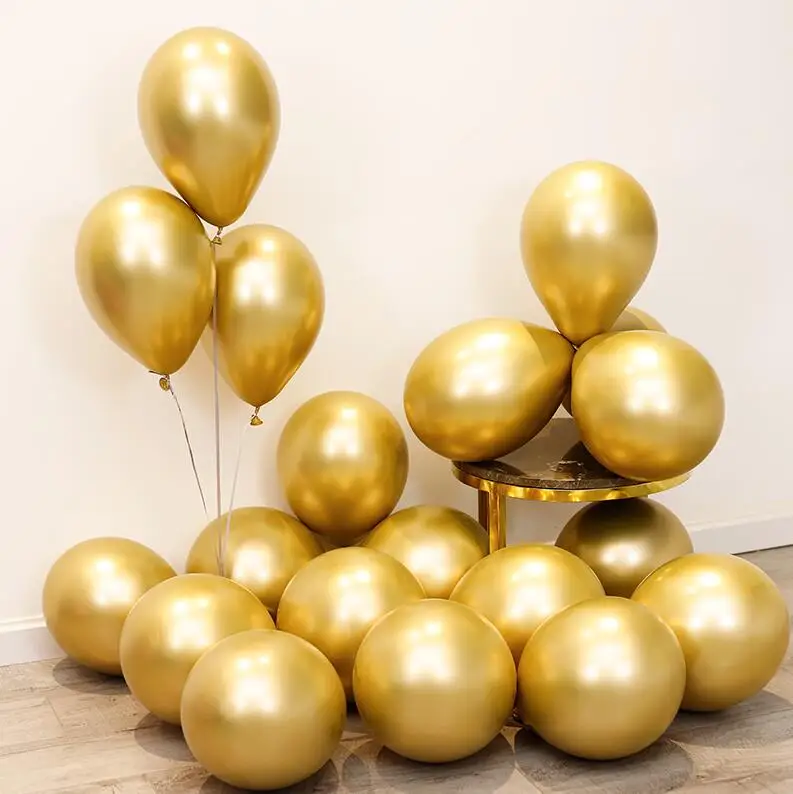 Gold 10 шт 12 дюймовые металлические шары золотые, серебряные, красные, винные, фиолетовые круглые шары из латекса для детского дня рождения, свадьбы, вечеринки, украшения для детей - Цвет: Gold