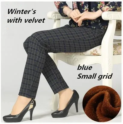 1 add wool Большие размеры,, зимние женские штаны в клетку, теплые, плюс толстый бархат, облегающие, высокая талия, тянущиеся, узкие брюки, женские брюки - Цвет: 1 add wool