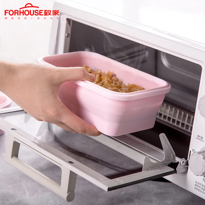 Прямоугольный Силиконовый складной Ланч-бокс контейнер для хранения еды