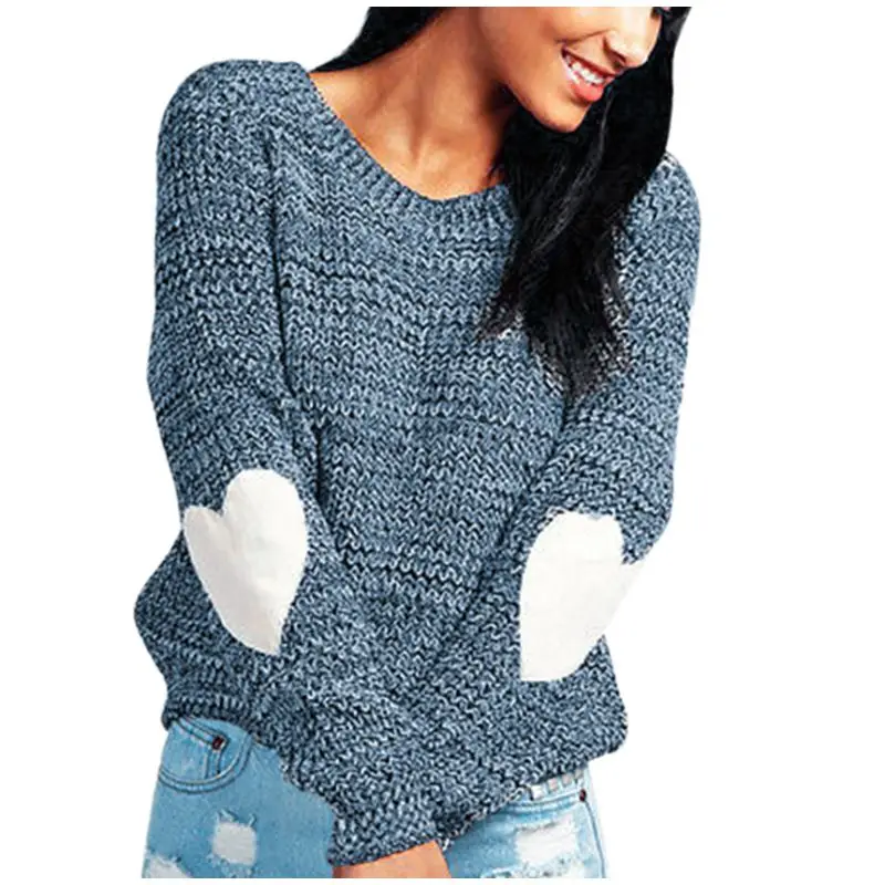 Autumn Winter New 2017 Women Knitwear Fashion Jumper Heart-shaped Spliced Knitted Sweaters Womens Long Sleeve Pullover Tops | Женская
