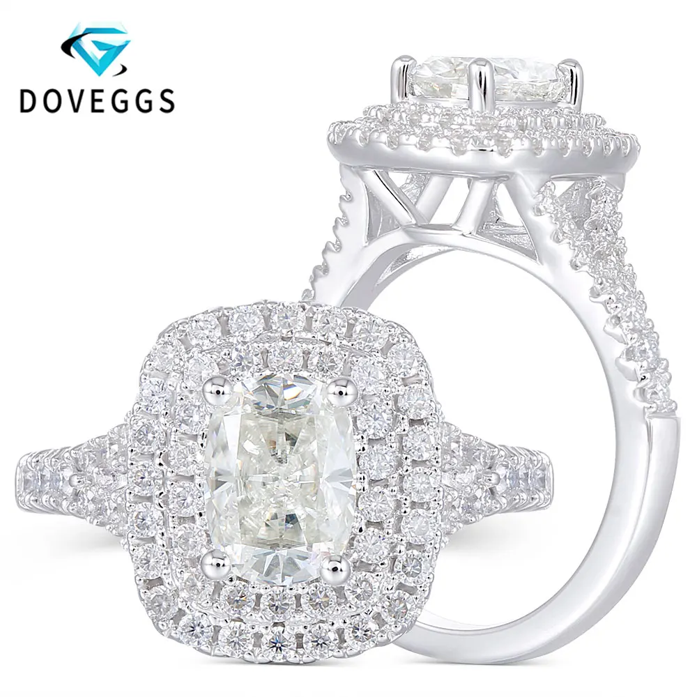 DovEggs стерлингового серебра 925 центр 1ct 5*7 мм Подушка HI color Moissanite вечерние обручальное кольцо с камнем с акцентами