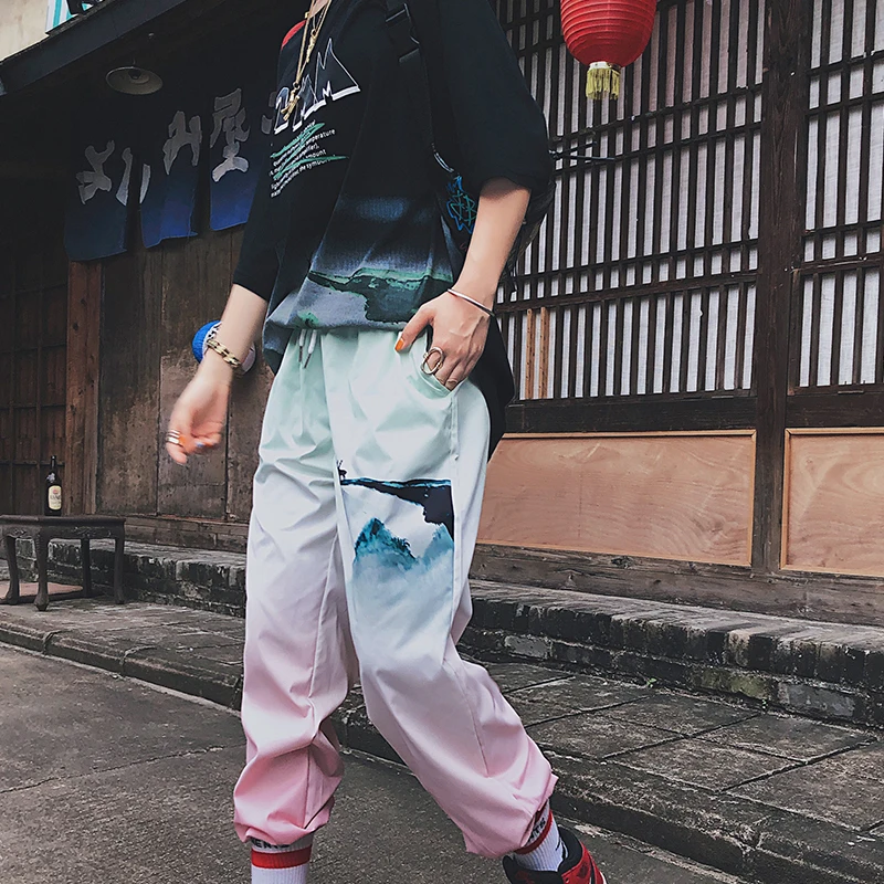 С принтом оленя градиентные штаны для бега женские эластичные брюки в стиле