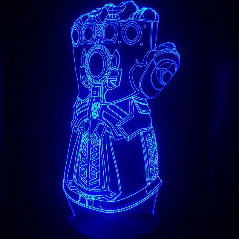 Перчатки Таноса Infinity Gauntlet 3D лампа Иллюзия ночник светодиодный светильник многоцветный вспышка выцветает праздничный реквизит Рождественские подарки