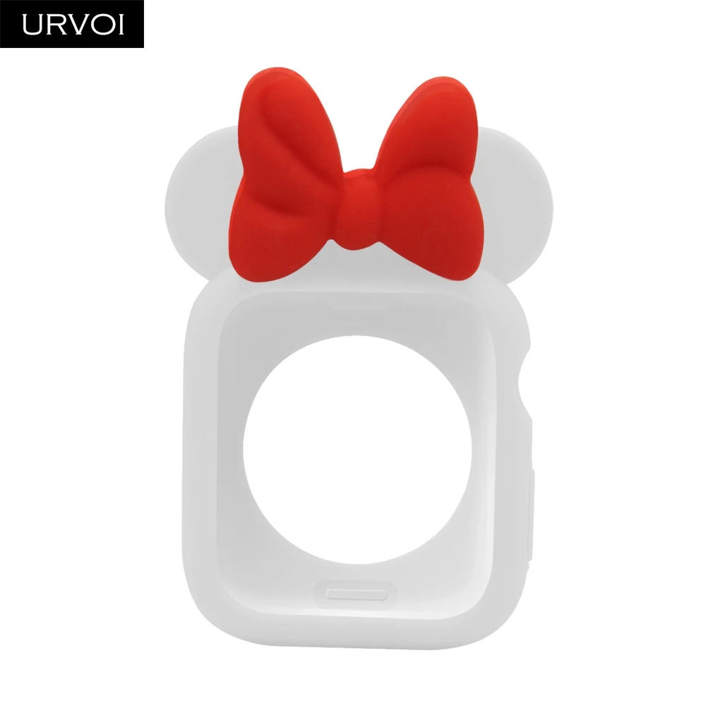 White Red URVOI ТПУ чехол для apple watch полный мультяшный чехол серии 5 4 3 2 ремешок силиконовый бампер для iWatch чехол для Минни Маус - Цвет: White Red