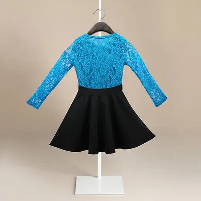 2016 г. для маленьких девочек Однотонная синяя кружевная футболка с длинными