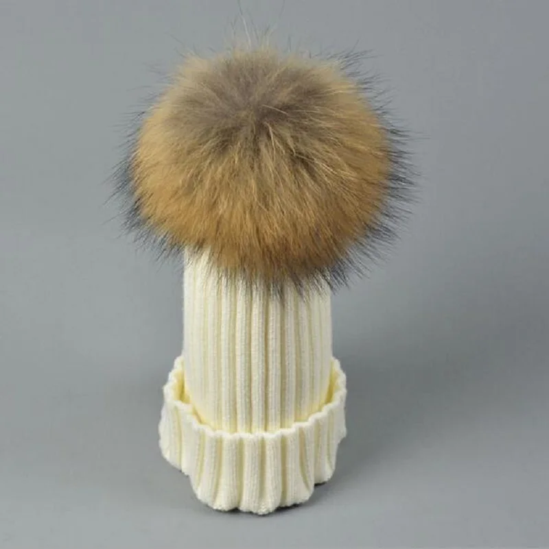2019 детская шапка шарик из меха енота зимняя шапки для девочек и мальчиков зимние