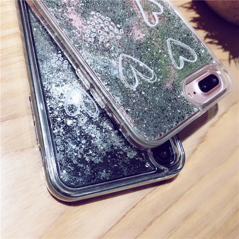 Сердце рисунком блеск Динамические Liquid зыбучие пески телефон чехлы для iPhone X 8