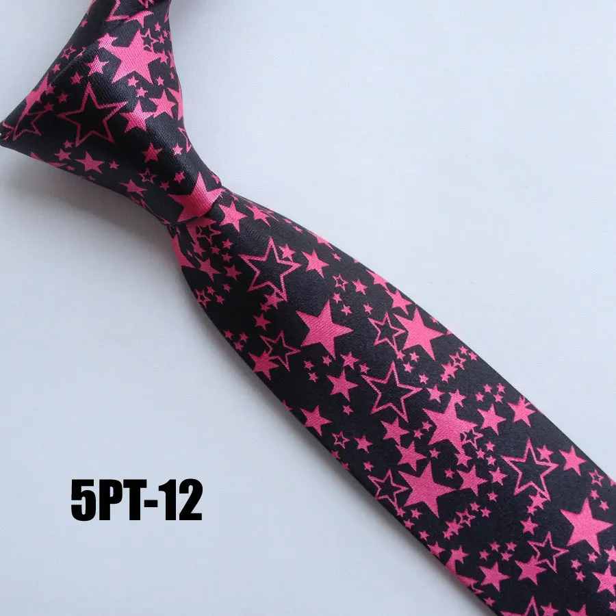 

5cm Fashion Men Narrow Ties Personality Poly Neck Tie Black with Pink Star