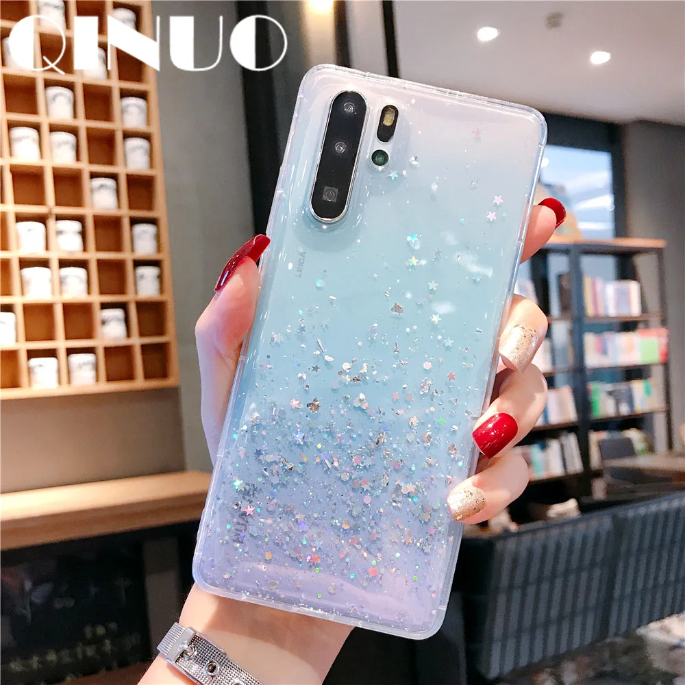 QINUO Блестящий Звездный эпоксидный чехол для Huawei P30 Pro P10 P20 Lite Nova 3 3i 4 прозрачный