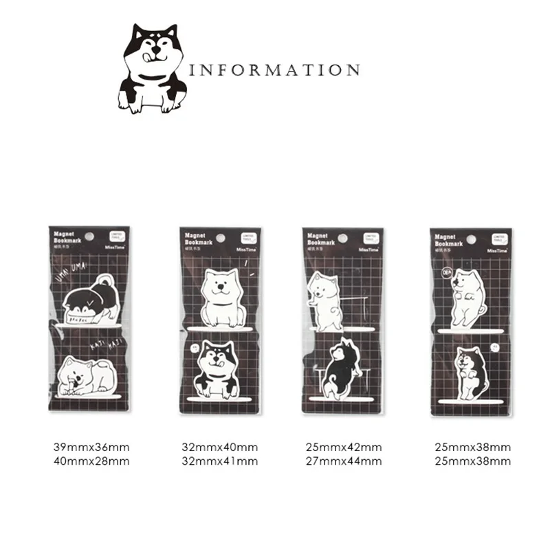 4 шт. мультфильм doge магнит "Собака" закладки Мини магнитные зажимы книжные маркеры Канцтовары офисный школьный поставки Материал escolar F166