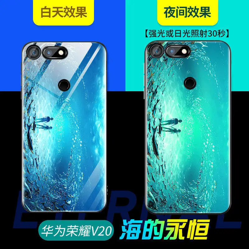 A Светящийся чехол для телефона huawei Honor View 20, чехол 6,4 дюйма, закаленное стекло, задняя крышка для huawei Honor View 20, силиконовый чехол - Цвет: A