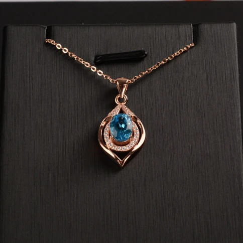 

[MeiBaPJ]Switzerland Blue Natural Topaz Gemstone Small Pendant Necklace with Certificate 925 Pure Silver Fine Jewelry for Women