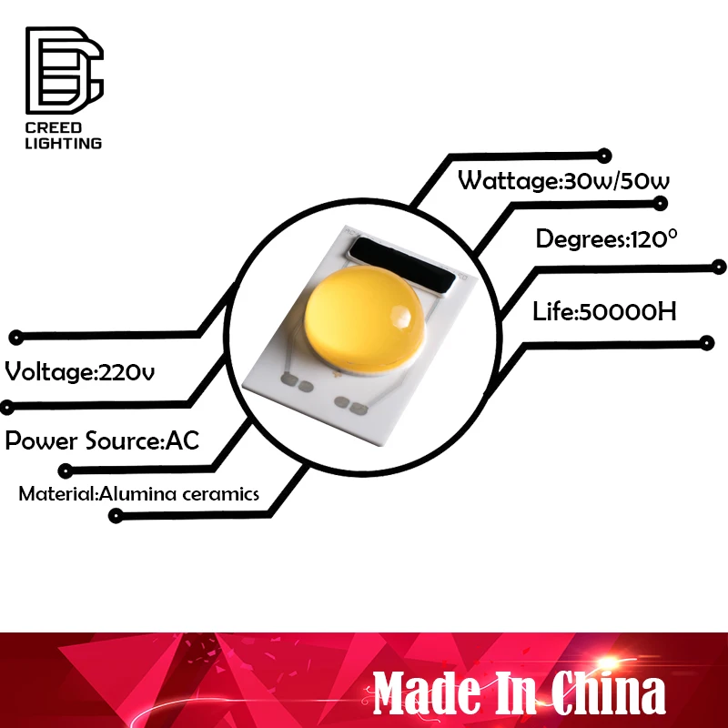 Светодиодный COB лампы постоянного тока чип 30 Вт 50 AC 110 В 220 Теплый белый Вход Smart IC