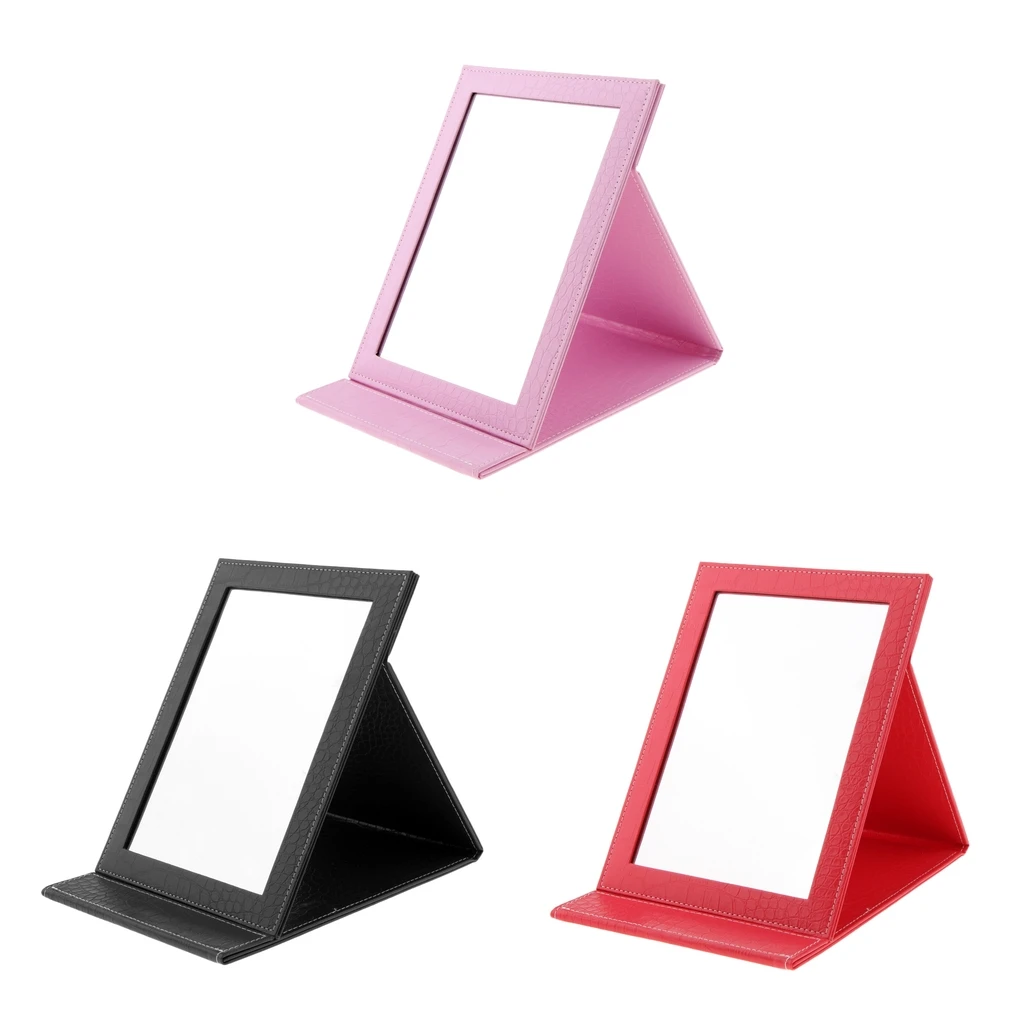 PU Leather Makeup Mirror Folding, Portable Foldable Cosmetic Mirror Travel