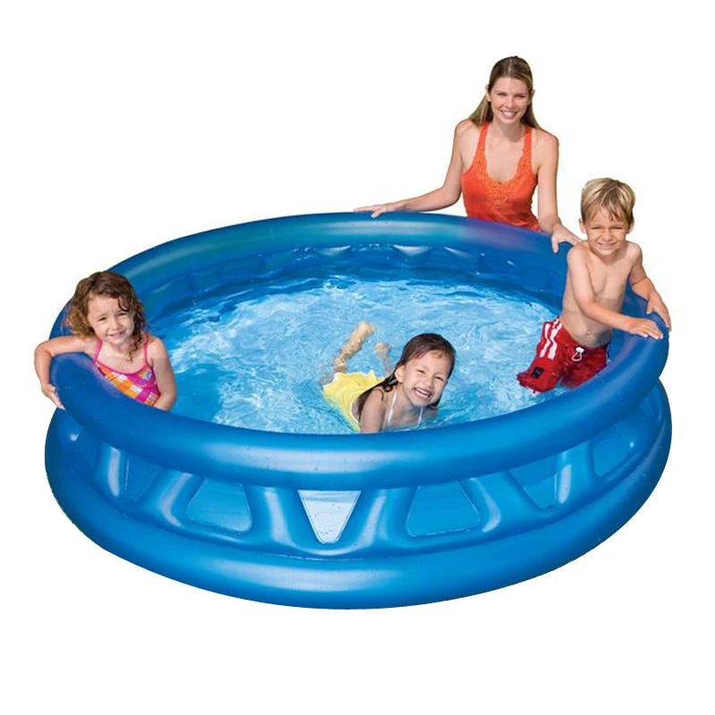 Пластиковый однотонный синий надувной Круглый днище отверстие для слива большой