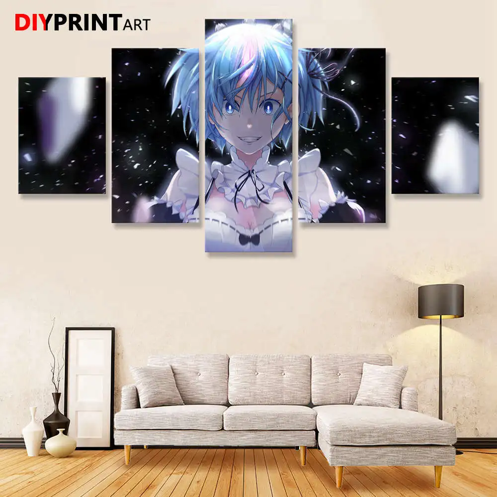 Картина на холсте с улыбающимися голубыми волосами Re Zero Rem 5 шт. для гостиной A2147 |