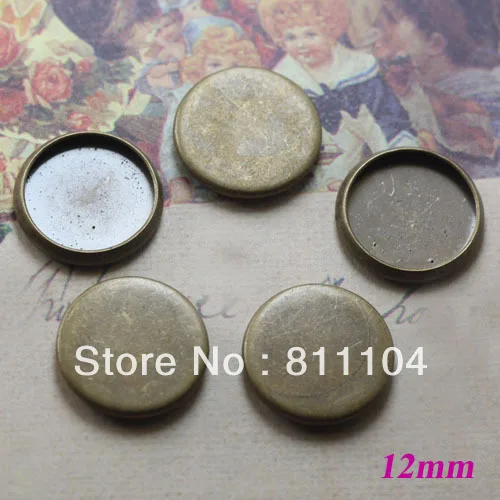 

12mm Antique Bronze Plated Copper Blank Circle Round Pendant Trays Base Bezel DIY Cameo CABs Jewelry Findings Settings Wholesale