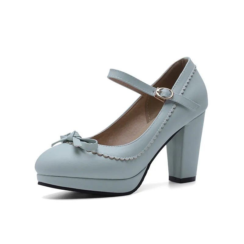 blue LVABC/ размеры 32-43; женские туфли-лодочки с круглым носком; Разноцветные туфли на высоком каблуке с бантом; женские выразительные офисные Повседневные Вечерние туфли - Цвет: blue