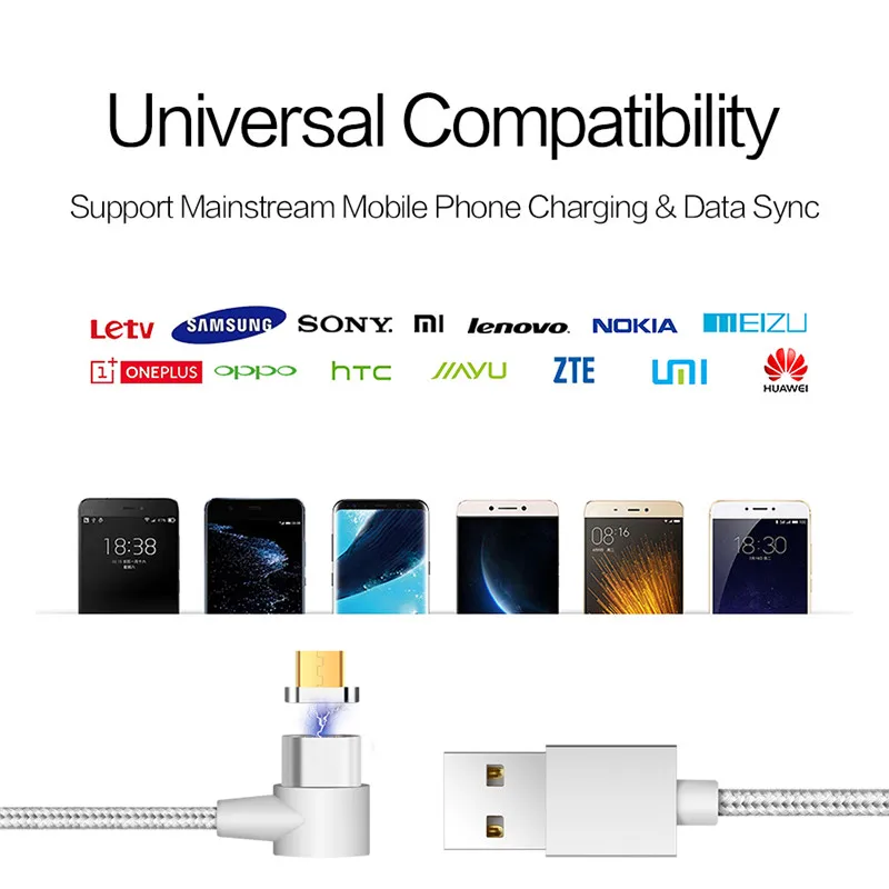 Магнитный зарядный кабель Micro USB 1 м 90 градусов шнур для быстрой зарядки провод