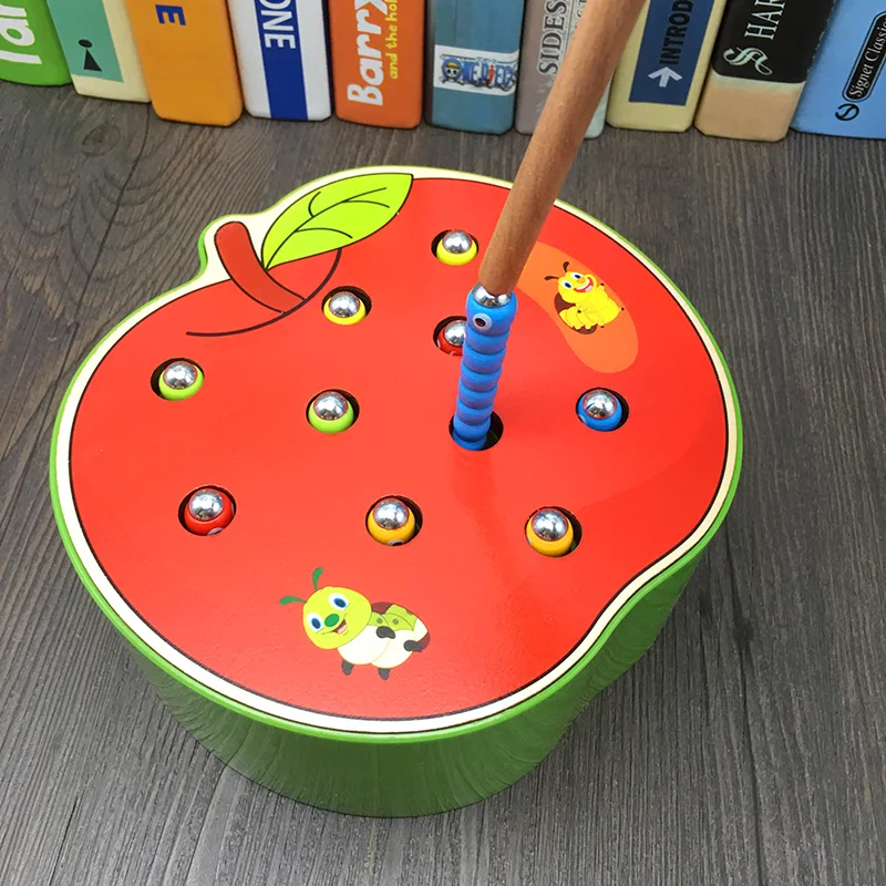 JaheerToy Atch Worms игра Магнитные деревянные игрушки для детей яблоко клубника Монтессори обучающая игрушка для детей 2-3-4 лет