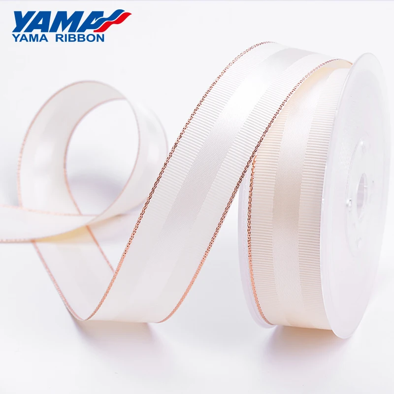 Атласная лента YAMA с розовыми и золотыми краями 100 ярдов 9 16 25 38 мм 3/8 5/8 1 1/2 дюйма