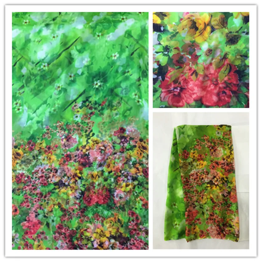 

140cm Thin 100%Pure Natural Mulberry Silk Chiffon Digital Printed Blue Fabric Material Textile Sew Women Dress Scarf Cloth DS09
