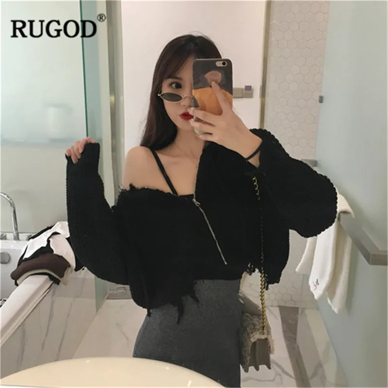ROGUD 2019 Autumn Vintage Women Loose Off Shoulder Sweater Ladies Solid Tassel Cardigans swetry damskie |