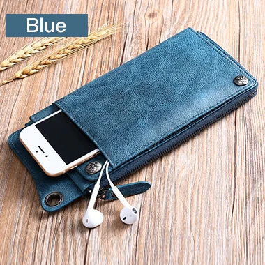 Blue Новая мода бумажник из натуральной кожи кошелек Брендовые женские кошелек Длинный кошелек портмоне Телефон карман для iPhone7S - Цвет: Blue