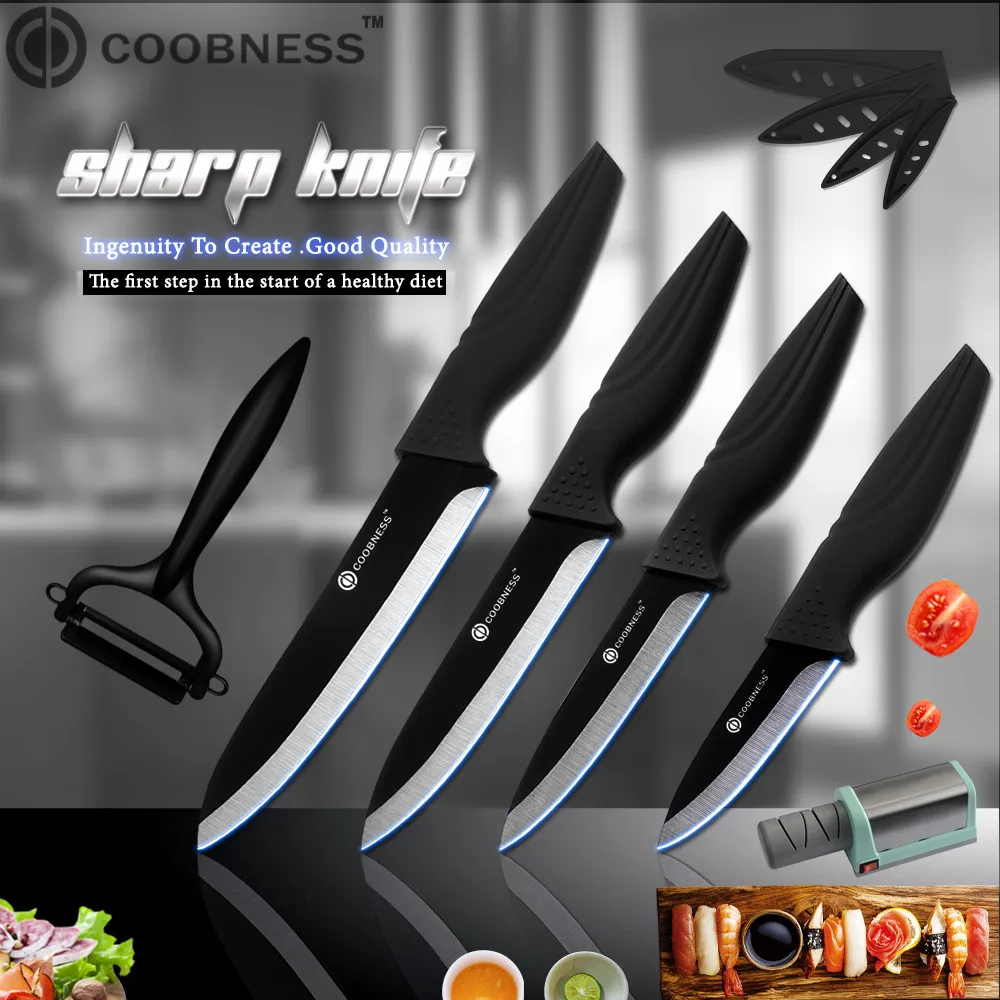 Кухонные ножи COOBNESS с оксидом циркония черное лезвие 3 &quot4&quot 5 &quot6&quot Керамический