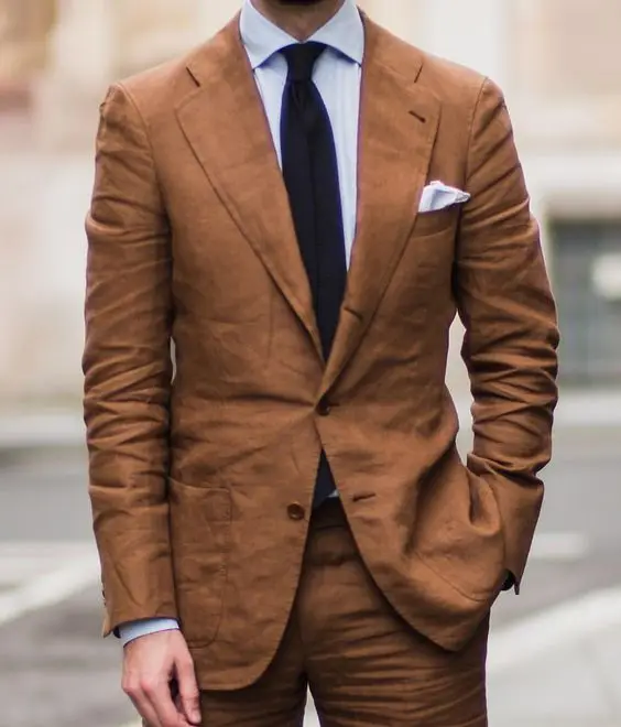 2018 последние конструкции пальто брюки коричневый лен мужчин костюм летний пляж