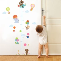 cartoon happy animals elephant bear balloon height measure wall sticker for kids room pvc growth chart wall decals posters mural