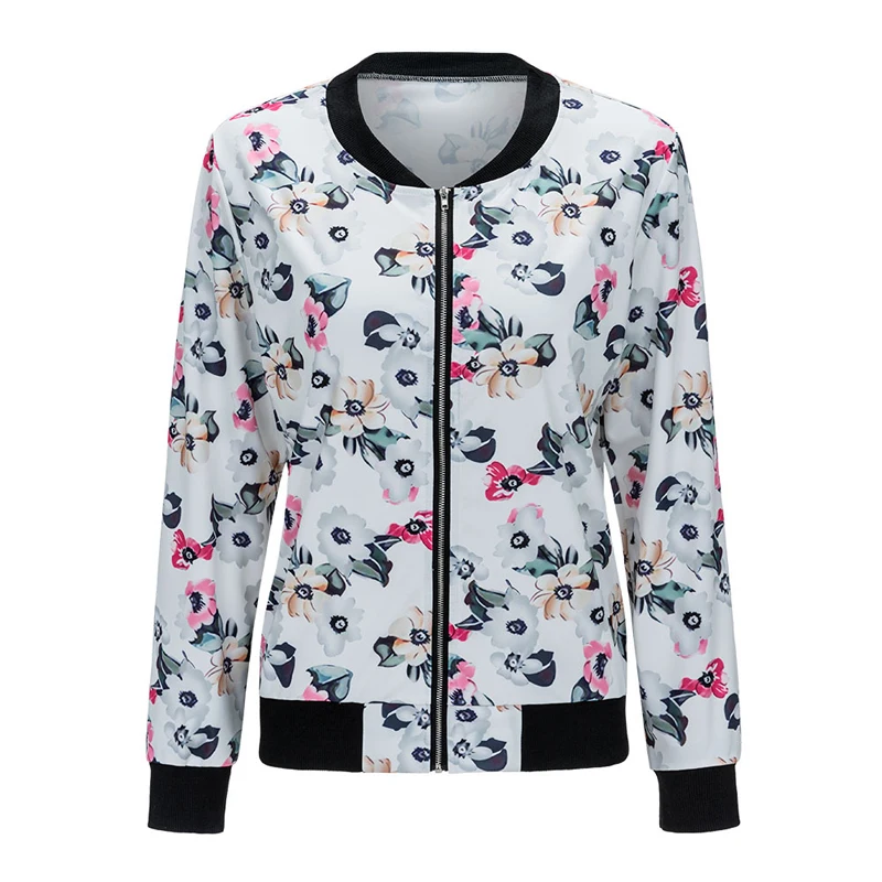 Bomber Jacket Women Winter 2017 Autumn Floral Print Cardigan Vintage Baseball Casual Long Sleeve Zipper Down Coat | Женская одежда