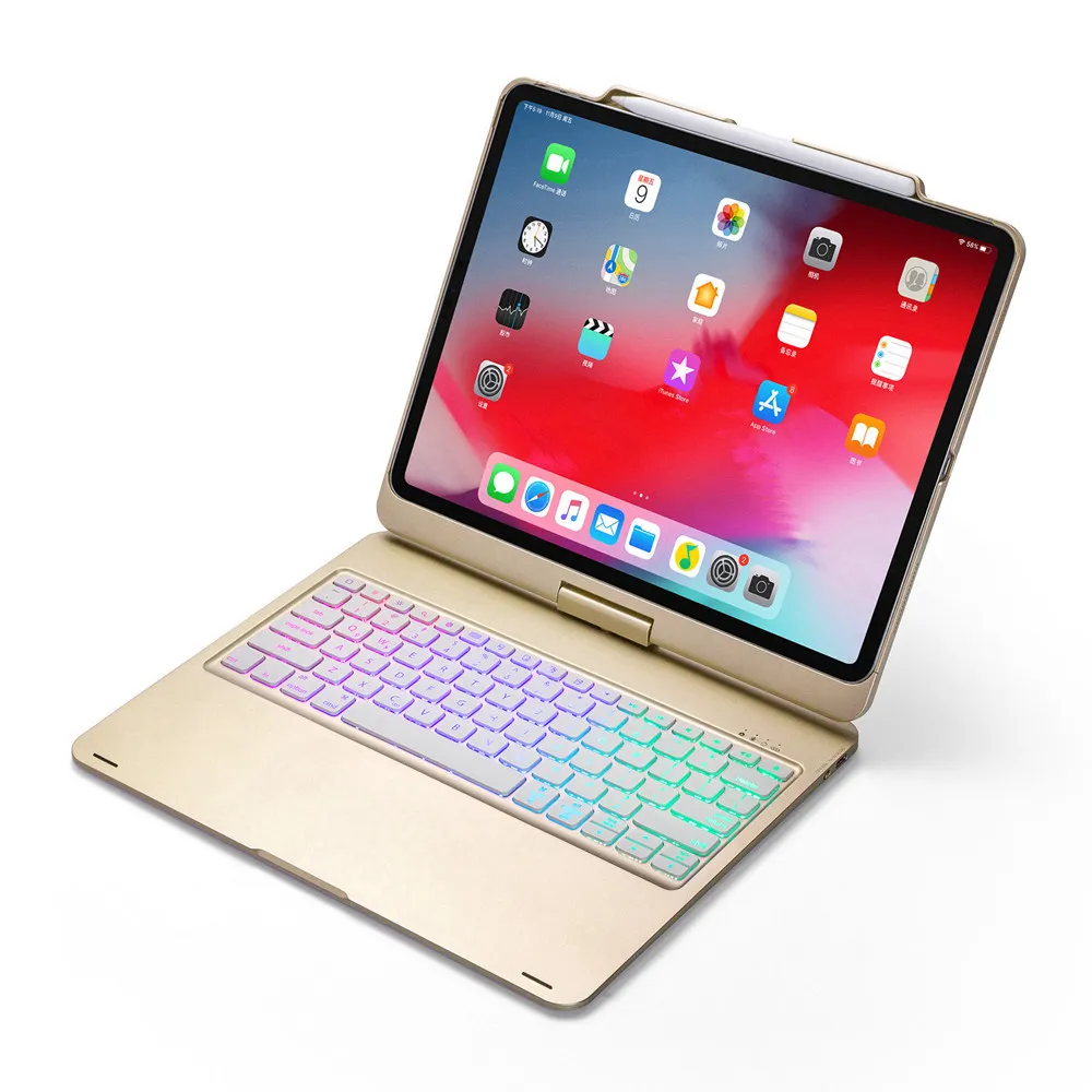 Для iPad Pro 12,9 3-го поворотного 360 градусов светодиодный беспроводной Bluetooth чехол с клавиатурой на русском/испанском/иврите
