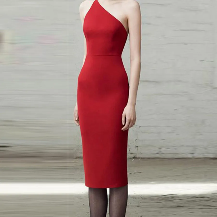 

DressBird женские летние бандажные облегающие вечерние платья, сексуальные красные платья средней длины без рукавов с открытой спиной и одним п...